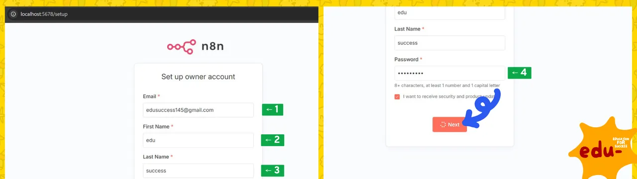 Screen of n8n register